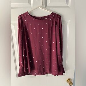 LOFT Burgundy Blouse with White Dots